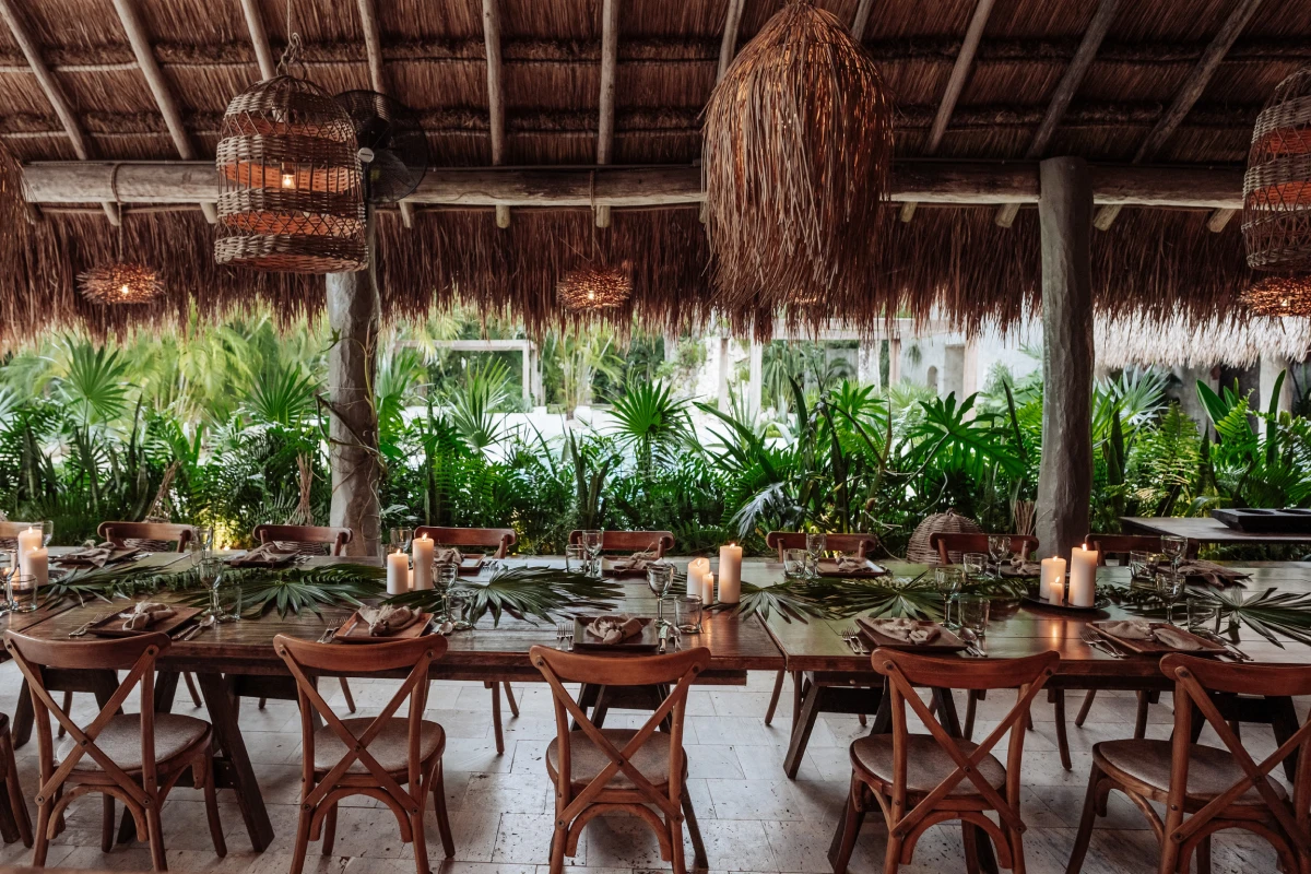 Open-air lounge surrounded by jungle