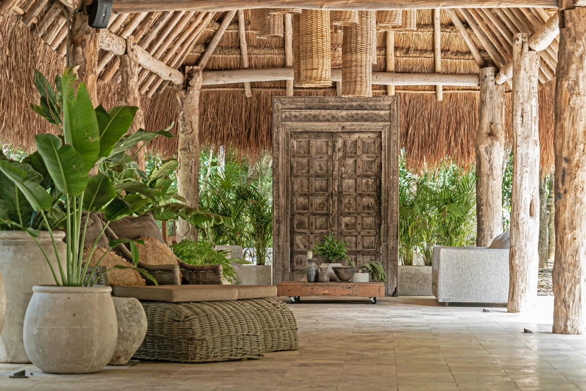 Shaded outdoor seating area at the property